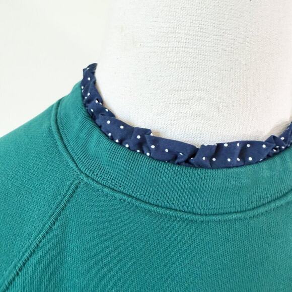 J. Crew Dark Green French Terry Pullover Size Large 100% Cotton Raglan Sleeve - Picture 3 of 11